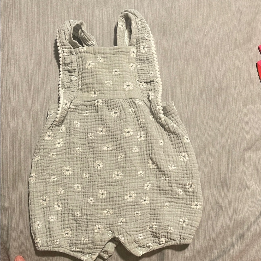 Gray green Floral Kids Romper with headband